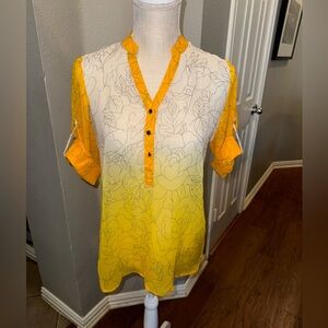 X Act Sheer Yellow, White, & Orange Blouse Size: XL - Plus Free Gift EUC